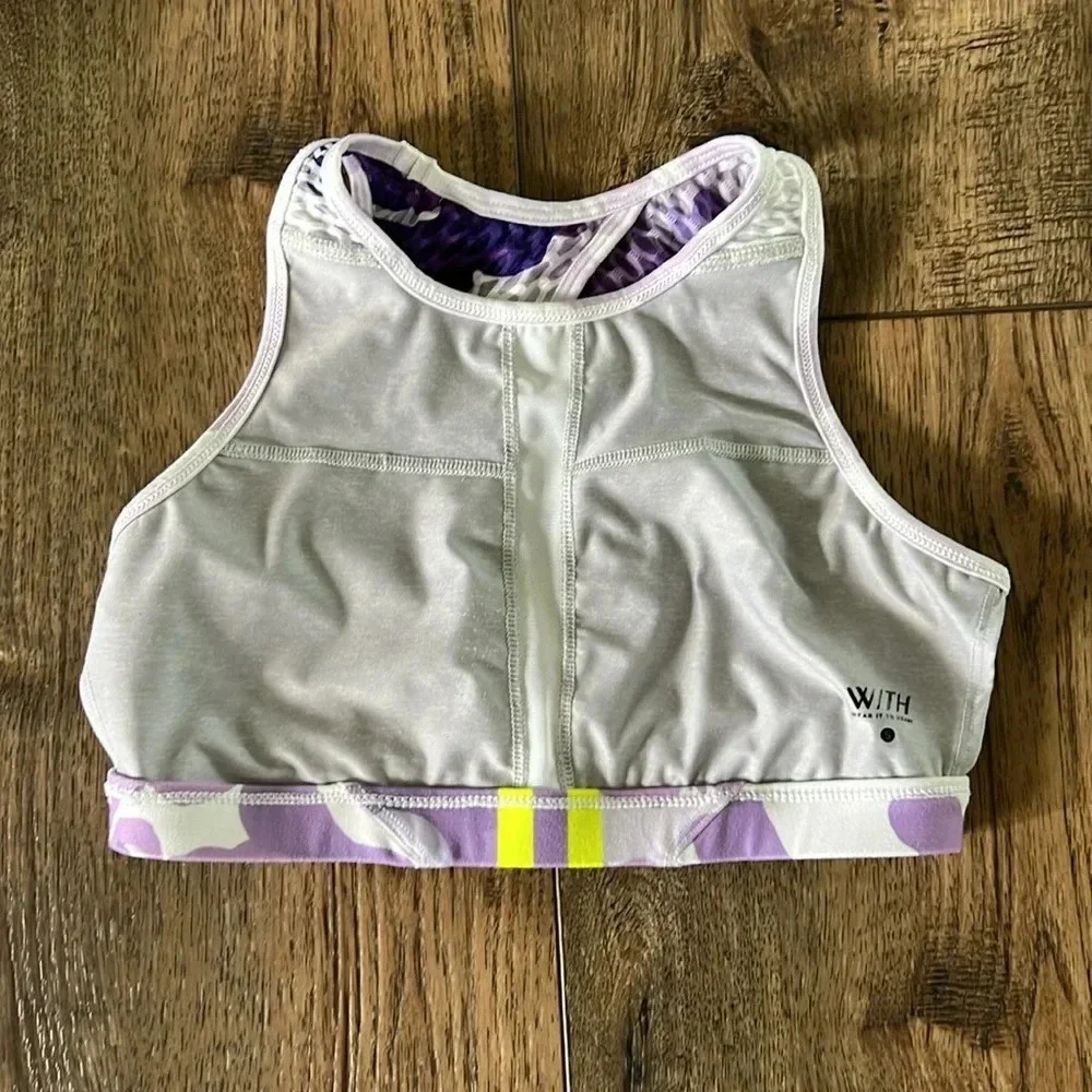 Peloton + WITH High Neck Sports Bra Nail Polish Camo Size Small